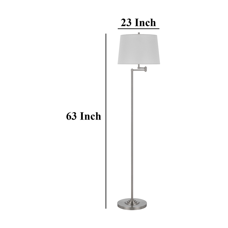 Tomi 63 Inch Floor Lamp- Double Swing Arm- Brushed Steel- White Shade