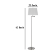 Tomi 63 Inch Floor Lamp- Double Swing Arm- Brushed Steel- White Shade