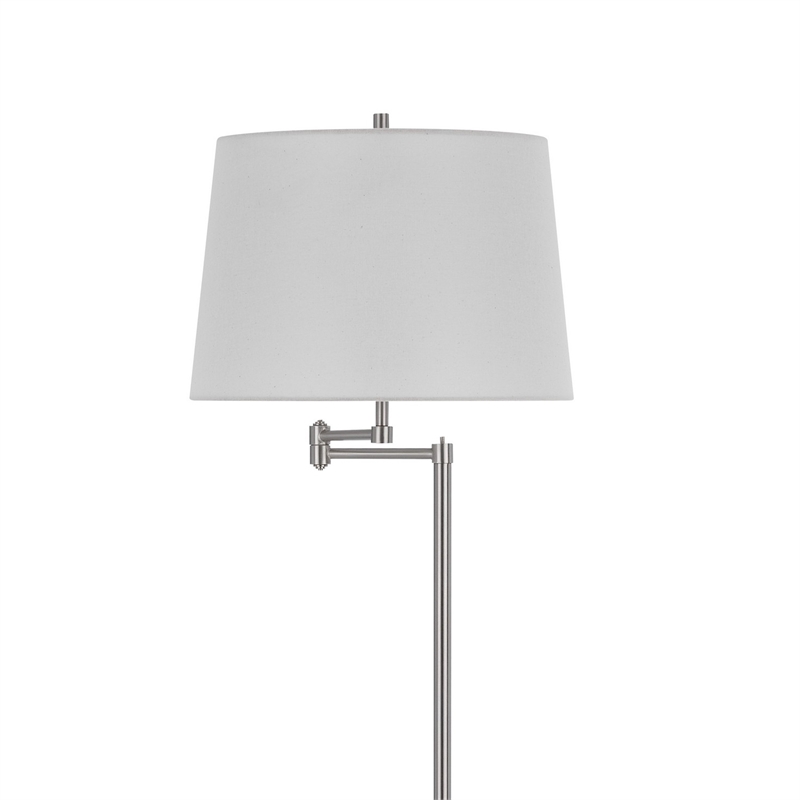 Tomi 63 Inch Floor Lamp- Double Swing Arm- Brushed Steel- White Shade