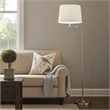 Tomi 63 Inch Floor Lamp- Double Swing Arm- Brushed Steel- White Shade