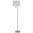 Tomi 63 Inch Floor Lamp- Double Swing Arm- Brushed Steel- White Shade