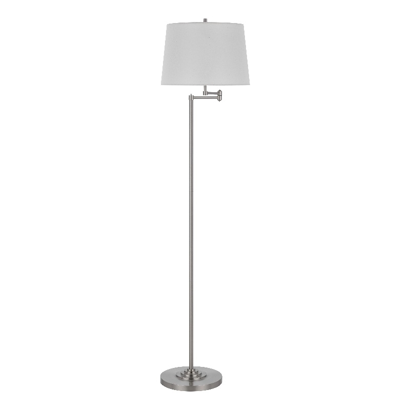 Tomi 63 Inch Floor Lamp- Double Swing Arm- Brushed Steel- White Shade