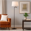 Tomi 63 Inch Floor Lamp- Double Swing Arm- Bronze Metal- White Shade