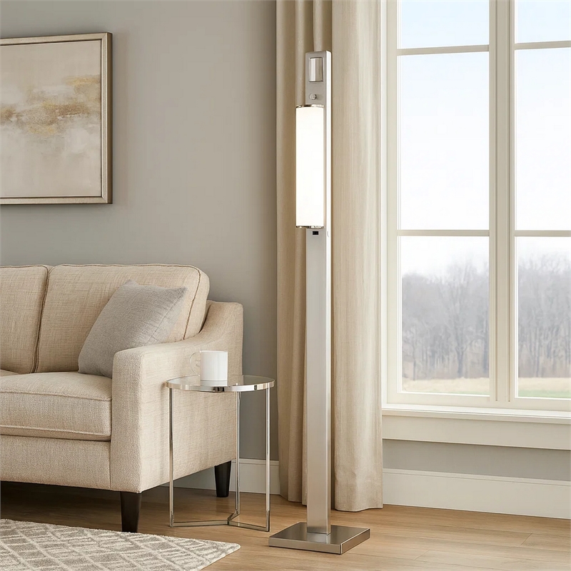 Mora Floor Lamp w Dimmer Switch- 2 Ports- Dual LED- Chrome 61 Inch