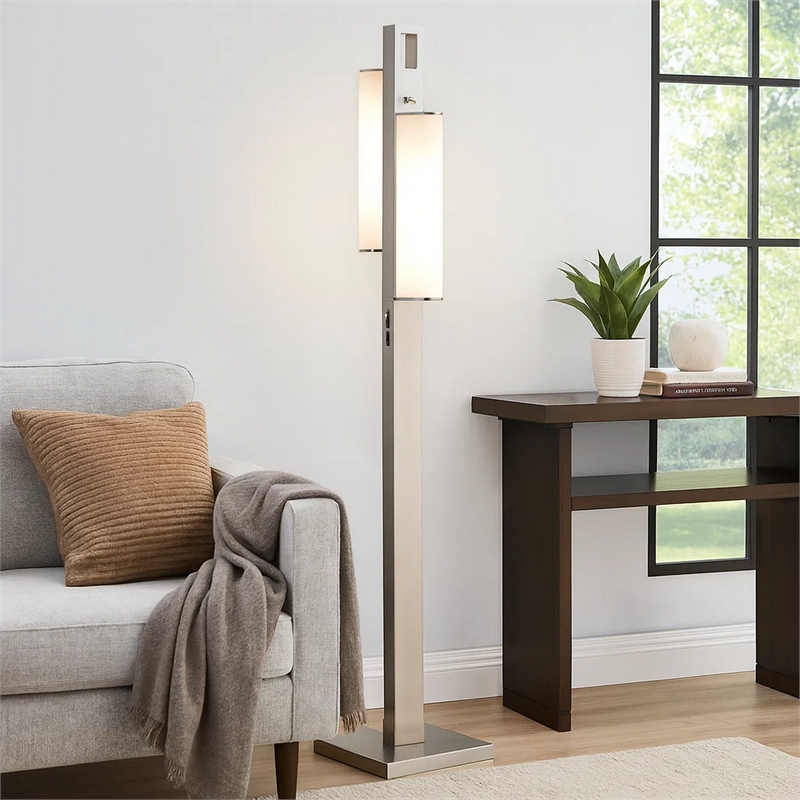 Mora Floor Lamp w Dimmer Switch- 2 Ports- Dual LED- Chrome 61 Inch