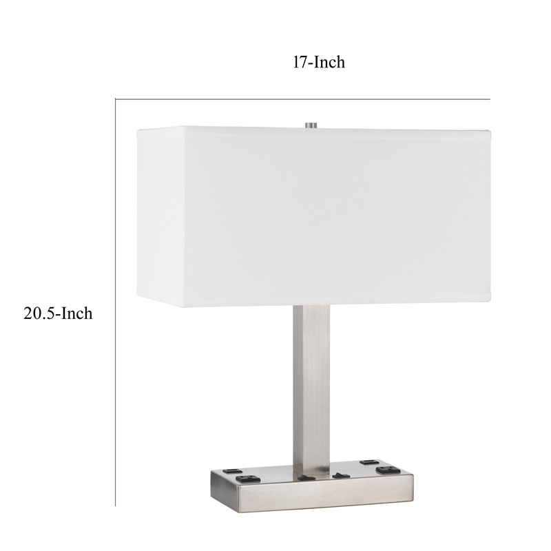 Colm Table Lamp- 2 Ports and 2 Power Outlets- Brushed Steel 21 Inch