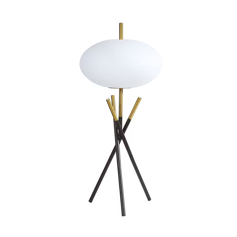Azy Table Lamp- Frosted White Shade- Tripod Base- Black Gold- 30 Inch