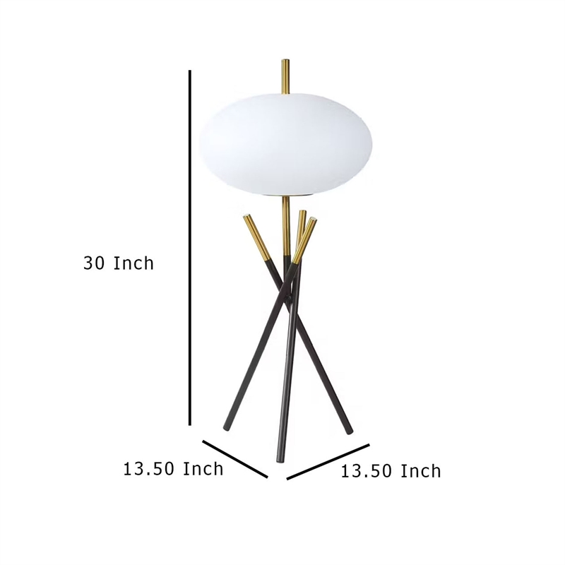 Azy Table Lamp- Frosted White Shade- Tripod Base- Black Gold- 30 Inch