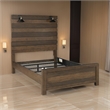 Aco Queen Size Bed- 2 Lampshades- Slatted Headboard- LED Lights- Brown