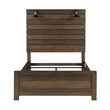 Aco Queen Size Bed- 2 Lampshades- Slatted Headboard- LED Lights- Brown