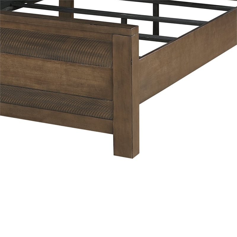 Aco Queen Size Bed- 2 Lampshades- Slatted Headboard- LED Lights- Brown