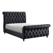 Ellowen Queen Size Sleigh Bed- Diamond Tufted- Black Velvet Upholstery
