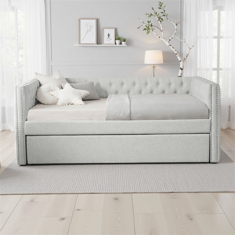 Lem Daybed w Pull Out Trundle- Chesterfield Dove Gray Upholstery