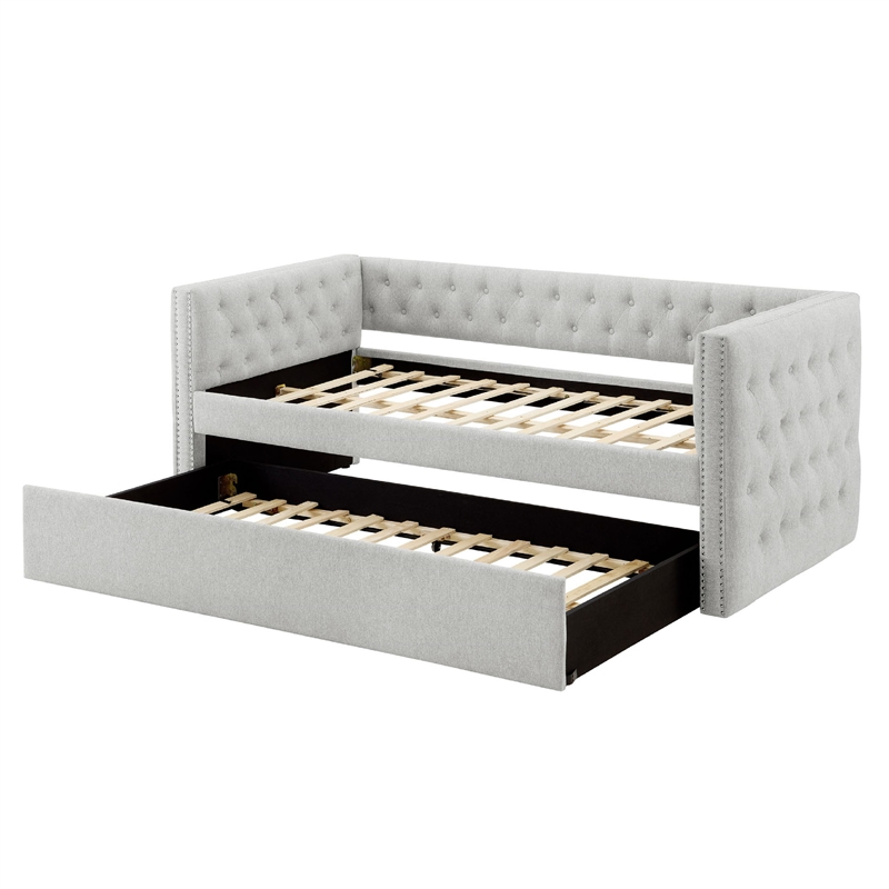Lem Daybed w Pull Out Trundle- Chesterfield Dove Gray Upholstery