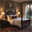 Park Queen Size Poster Bed with Shell Motifs and Burl Inlays- Brown Veneer