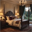 Park Queen Size Poster Bed with Shell Motifs and Burl Inlays- Brown Veneer