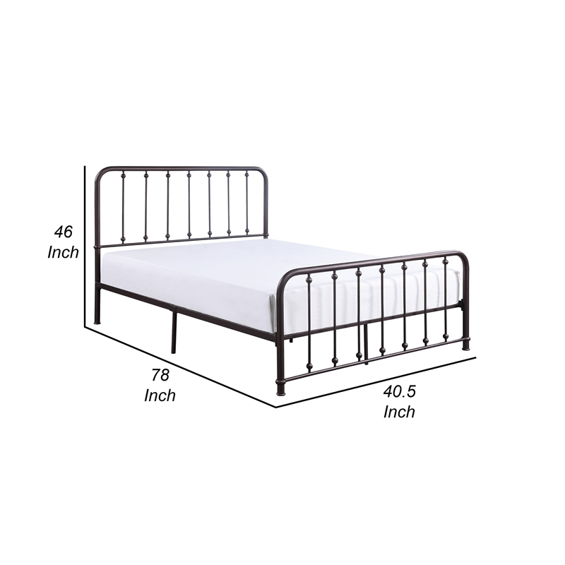 Ken Twin Size Metal Bed- Ball Accents on Vertical Slats- Antique Bronze