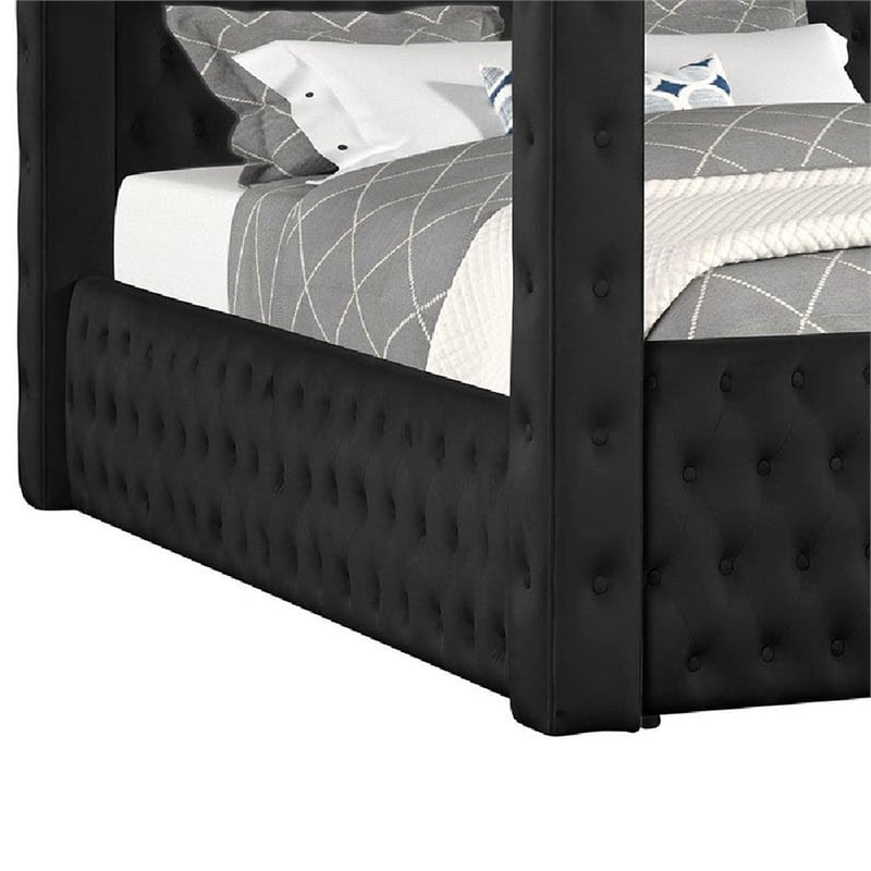 Beli King Size Canopy Bed- Tufted Design- Black Velvet Upholstery