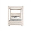Beli Queen Size Canopy Bed- Tufted Design- Ivory Velvet Upholstery