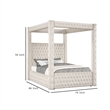 Beli Queen Size Canopy Bed- Tufted Design- Ivory Velvet Upholstery