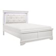 Teich Queen Bed- LED- Crystal Tufted Faux Leather Upholstery- White Wood