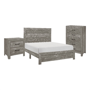 Eb Three Piece Full Size Bedroom Set- Farmhouse Style- Gray- Black