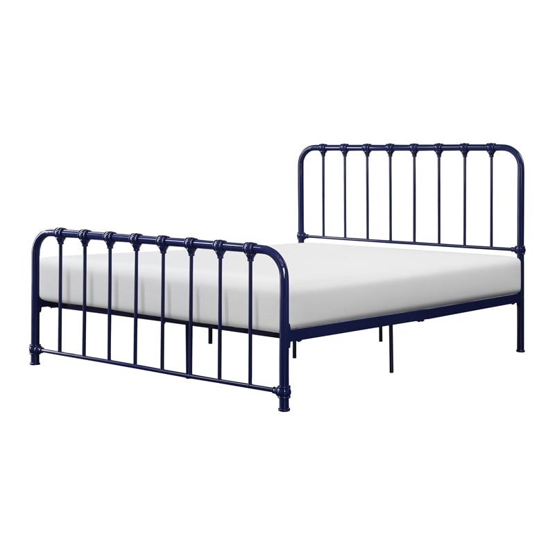 Ethan Full Size Metal Bed- Blue Spindle Design- Heavy Duty Slat Support