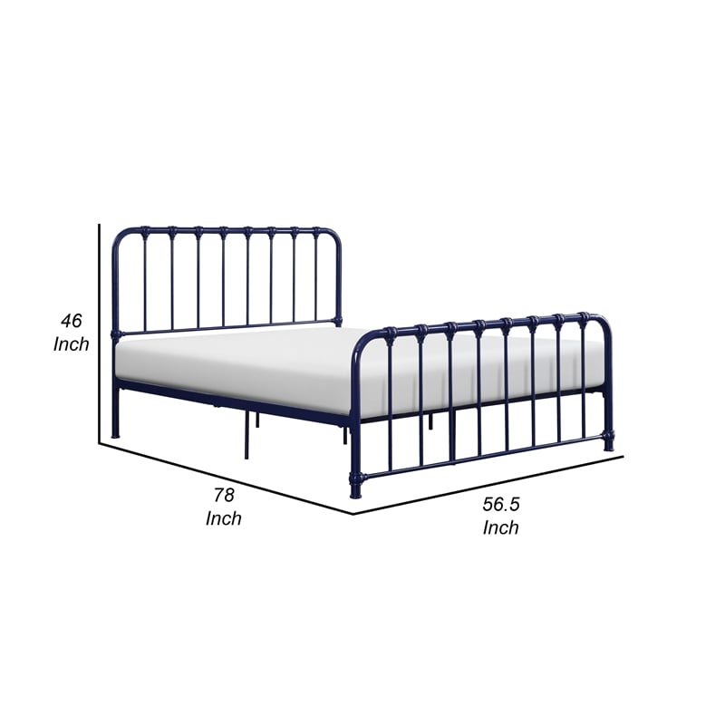 Ethan Full Size Metal Bed- Blue Spindle Design- Heavy Duty Slat Support