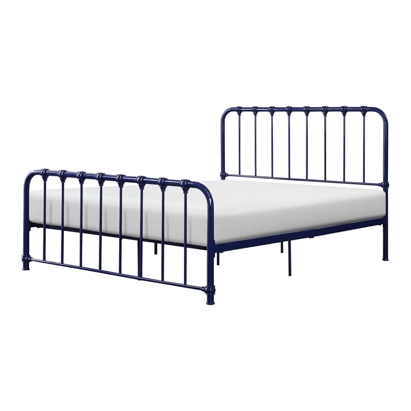 Ethan Full Size Metal Bed- Blue Spindle Design- Heavy Duty Slat Support
