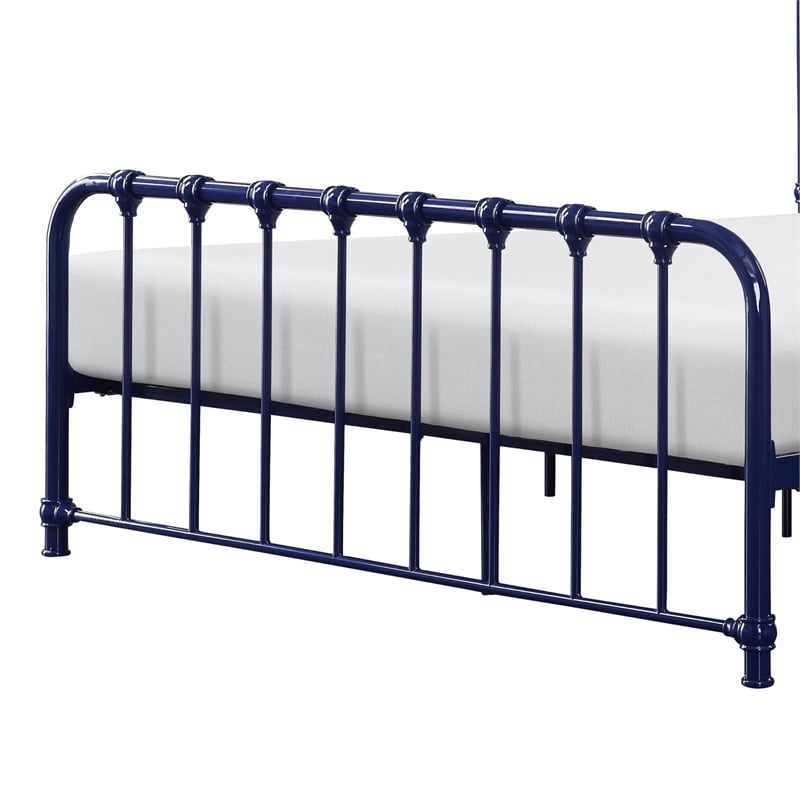 Ethan Full Size Metal Bed- Blue Spindle Design- Heavy Duty Slat Support