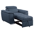 Rida 45 Inch Chair- Pull Out Ottoman- Adjustable Headrest- Solid Wood- Blue