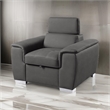 Rida 45 Inch Chair- Pull Out Ottoman- Adjustable Headrest- Solid Wood- Gray