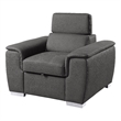 Rida 45 Inch Chair- Pull Out Ottoman- Adjustable Headrest- Solid Wood- Gray