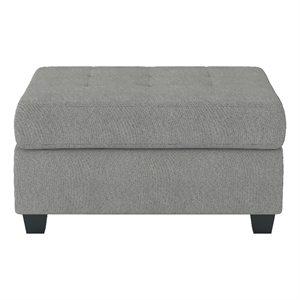 Aston 33 Inch Ottoman- Light Gray Microfiber- Interior Storage- Solid Wood