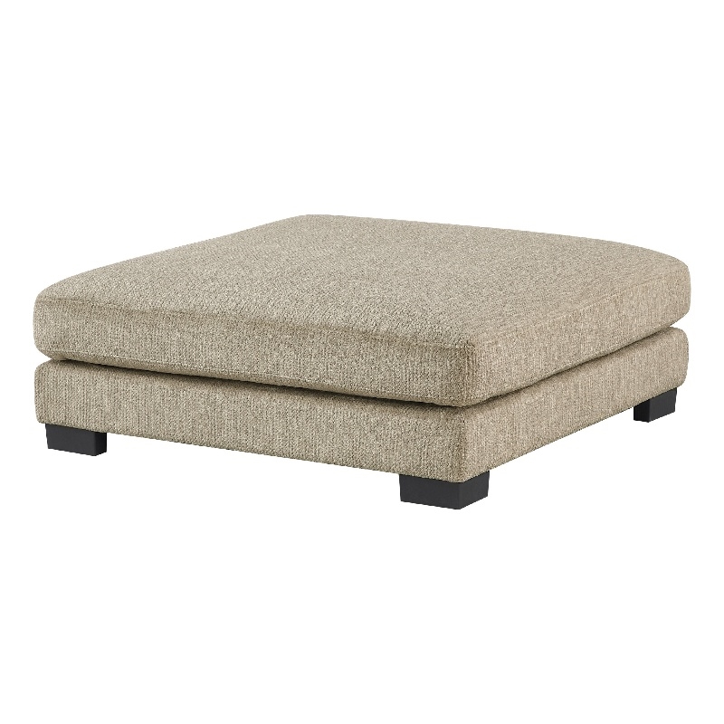 Liny Square Ottoman- 45 Inch Brown Microfiber- Black Solid Wood