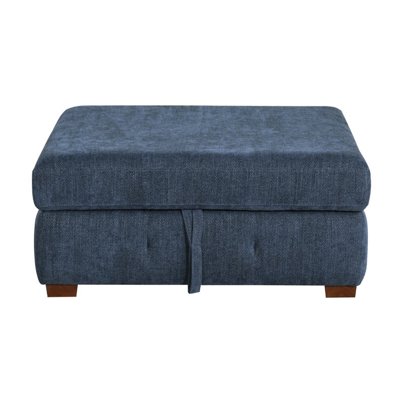 Rez Storage Ottoman- 40 Inch- Tufted Blue Chenille Cushion