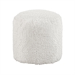Modern Pouf Ottoman- 16 Inch Round w Fluffy Off White Faux Fur Texture