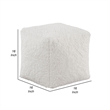 Modern Pouf Ottoman- Plush Off White Faux Fur Texture- 16 Inch Square