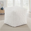 Modern Pouf Ottoman- Plush Off White Faux Fur Texture- 16 Inch Square