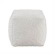 Modern Pouf Ottoman- Plush Off White Faux Fur Texture- 16 Inch Square