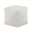 Modern Pouf Ottoman- Plush Off White Faux Fur Texture- 16 Inch Square