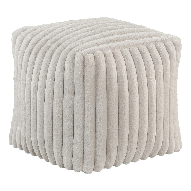 Modern Ottoman- Off White Ribbed Corduroy Zipper Cover- 16 Inch Square