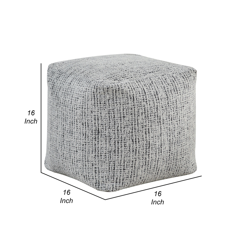 Modern Pouf Ottoman- Black White Textured Chenille- 16 Inch Square