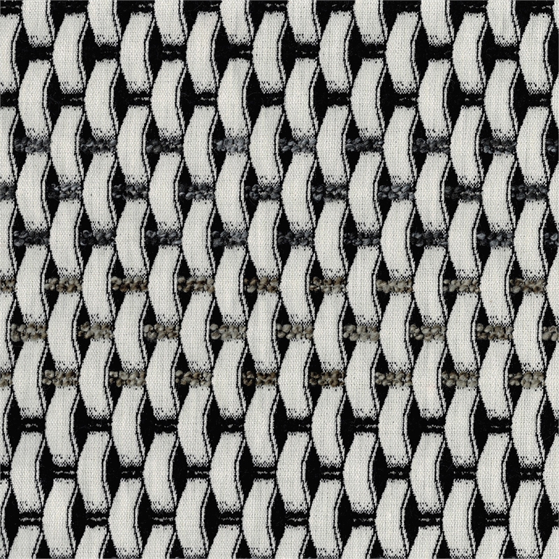 Modern Pouf Ottoman- Black White Basket Woven Jacquard- 16 Inch Square