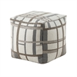 Modern Pouf Ottoman- Beige Gray Chunky Plaid Jacquard- 16 Inch Square
