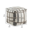 Modern Pouf Ottoman- Beige Gray Chunky Plaid Jacquard- 16 Inch Square
