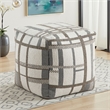 Modern Pouf Ottoman- Beige Gray Chunky Plaid Jacquard- 16 Inch Square