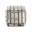 Modern Pouf Ottoman- Beige Gray Chunky Plaid Jacquard- 16 Inch Square