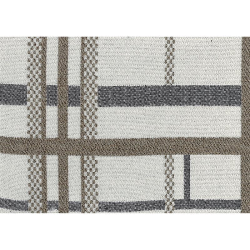 Modern Pouf Ottoman- Beige Gray Chunky Plaid Jacquard- 16 Inch Square
