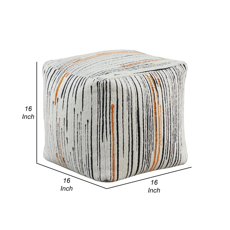 Modern Pouf Ottoman- Multicolor Vertical Striped Jacquard- 16 Inch